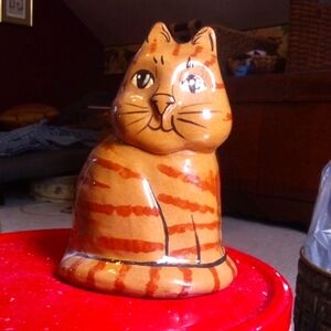 Folk Art Pottery Striped Tabby Cat Amish Lancaster PA 8"